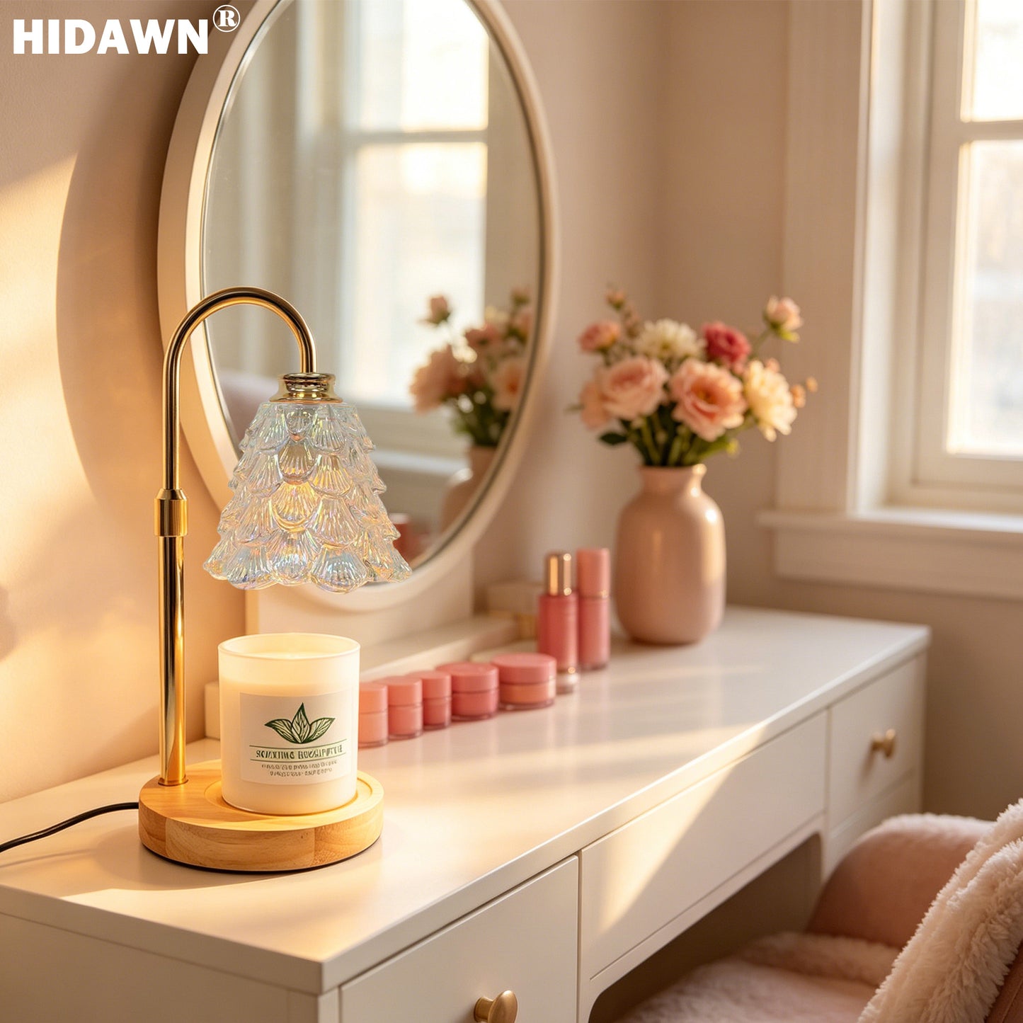 HIDAWN Candle Warmer Lamp with Timer Dimmable,Adjustable Height,Electric Flameless Wax Melter for Jar Candles with 2 Bulbs for Women Mom, House Warming Gifts New Home Decor-Colorful Christmas Tree