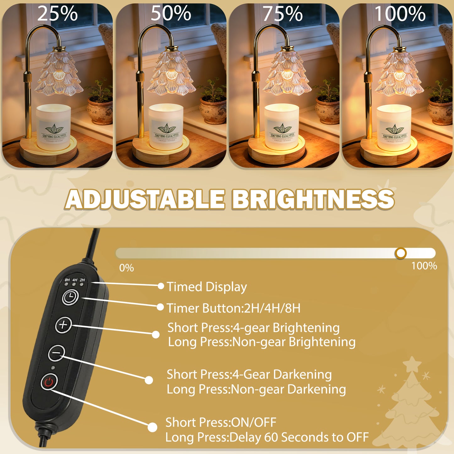 HIDAWN Candle Warmer Lamp with Timer Dimmable,Adjustable Height,Electric Flameless Wax Melter for Jar Candles with 2 Bulbs for Women Mom, House Warming Gifts New Home Decor-Colorful Christmas Tree