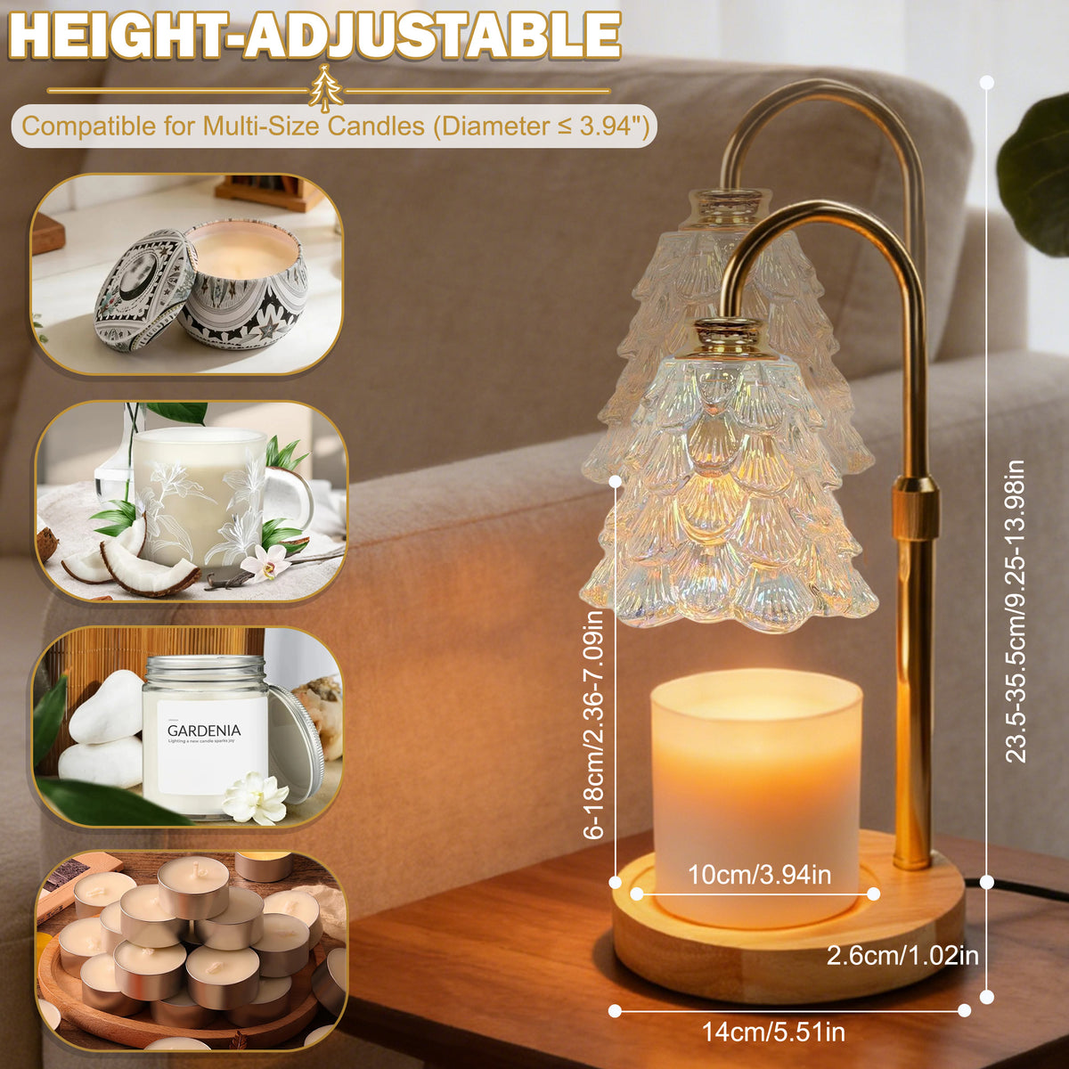 HIDAWN Candle Warmer Lamp with Timer Dimmable,Adjustable Height,Electric Flameless Wax Melter for Jar Candles with 2 Bulbs for Women Mom, House Warming Gifts New Home Decor-Colorful Christmas Tree
