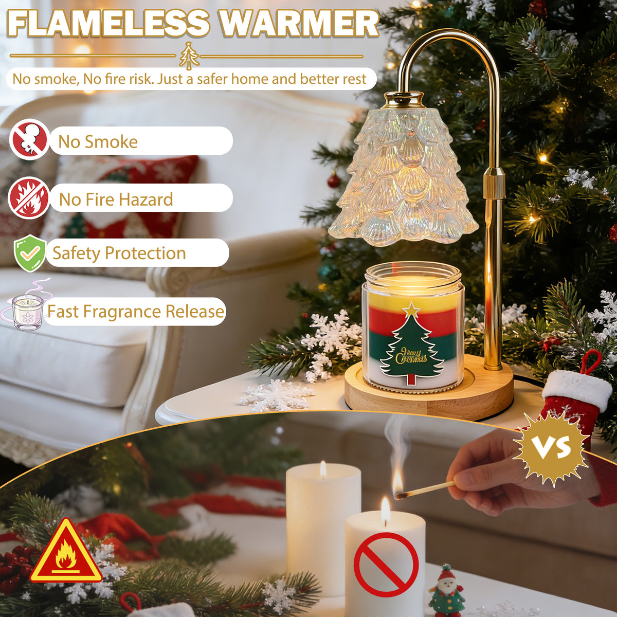 HIDAWN Candle Warmer Lamp with Timer Dimmable,Adjustable Height,Electric Flameless Wax Melter for Jar Candles with 2 Bulbs for Women Mom, House Warming Gifts New Home Decor-Colorful Christmas Tree