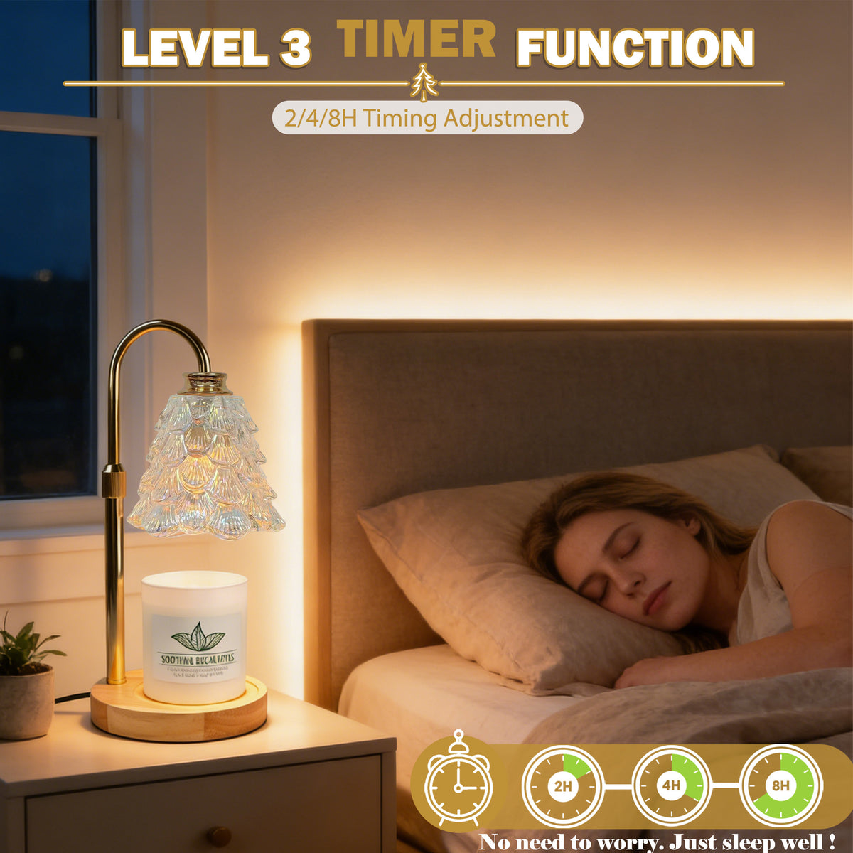 HIDAWN Candle Warmer Lamp with Timer Dimmable,Adjustable Height,Electric Flameless Wax Melter for Jar Candles with 2 Bulbs for Women Mom, House Warming Gifts New Home Decor-Colorful Christmas Tree