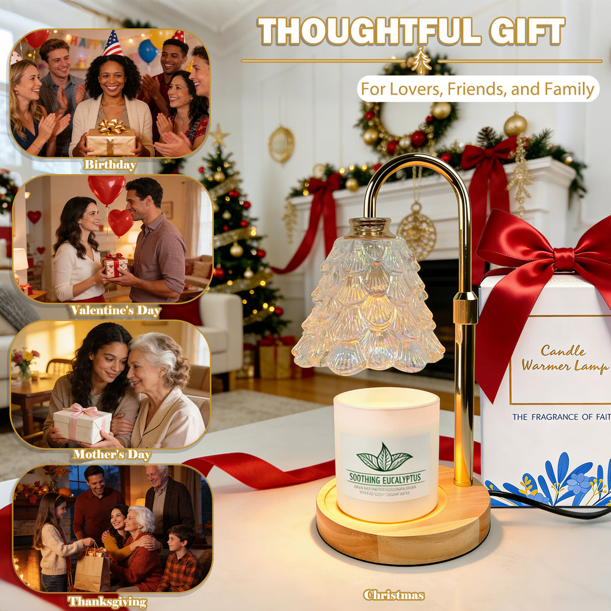 HIDAWN Candle Warmer Lamp with Timer Dimmable,Adjustable Height,Electric Flameless Wax Melter for Jar Candles with 2 Bulbs for Women Mom, House Warming Gifts New Home Decor-Colorful Christmas Tree