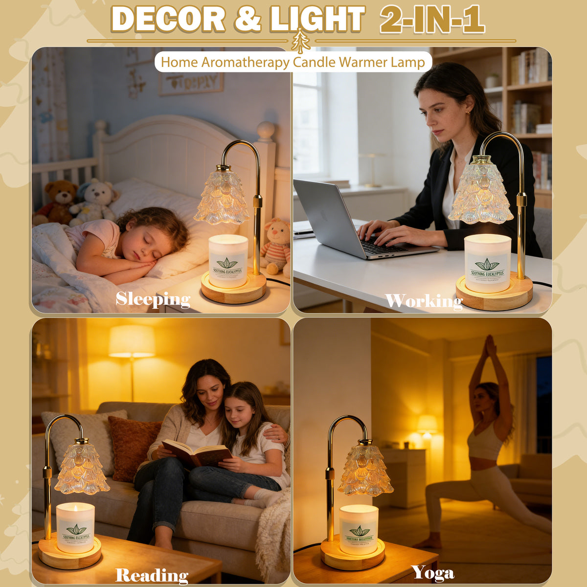 HIDAWN Candle Warmer Lamp with Timer Dimmable,Adjustable Height,Electric Flameless Wax Melter for Jar Candles with 2 Bulbs for Women Mom, House Warming Gifts New Home Decor-Colorful Christmas Tree