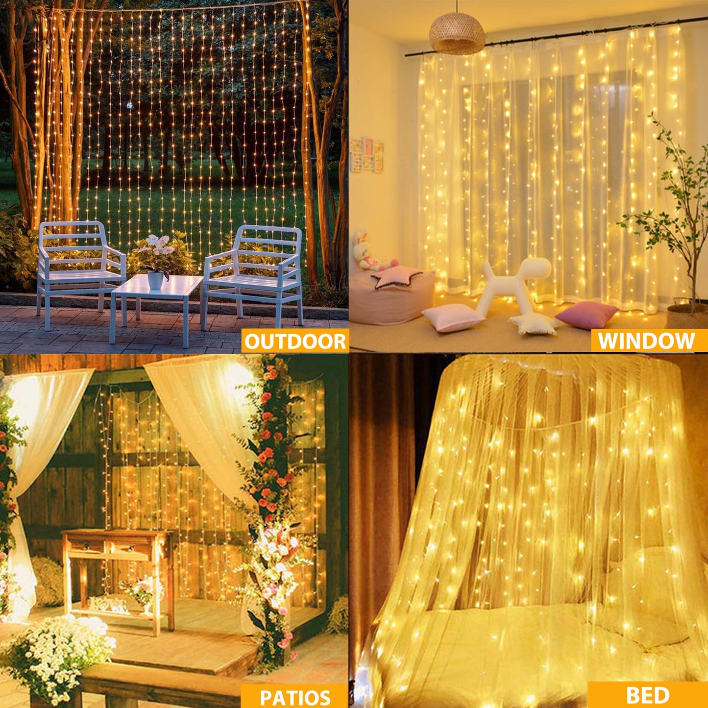 HIDAWN 300 LED Curtain String Lights with Remote,9.8ft x 9.8ft Window Fairy String Light with 10 Hooks,USB Plug in 8 Modes Fairy Hanging Lights Twinkle Lights- Warm White