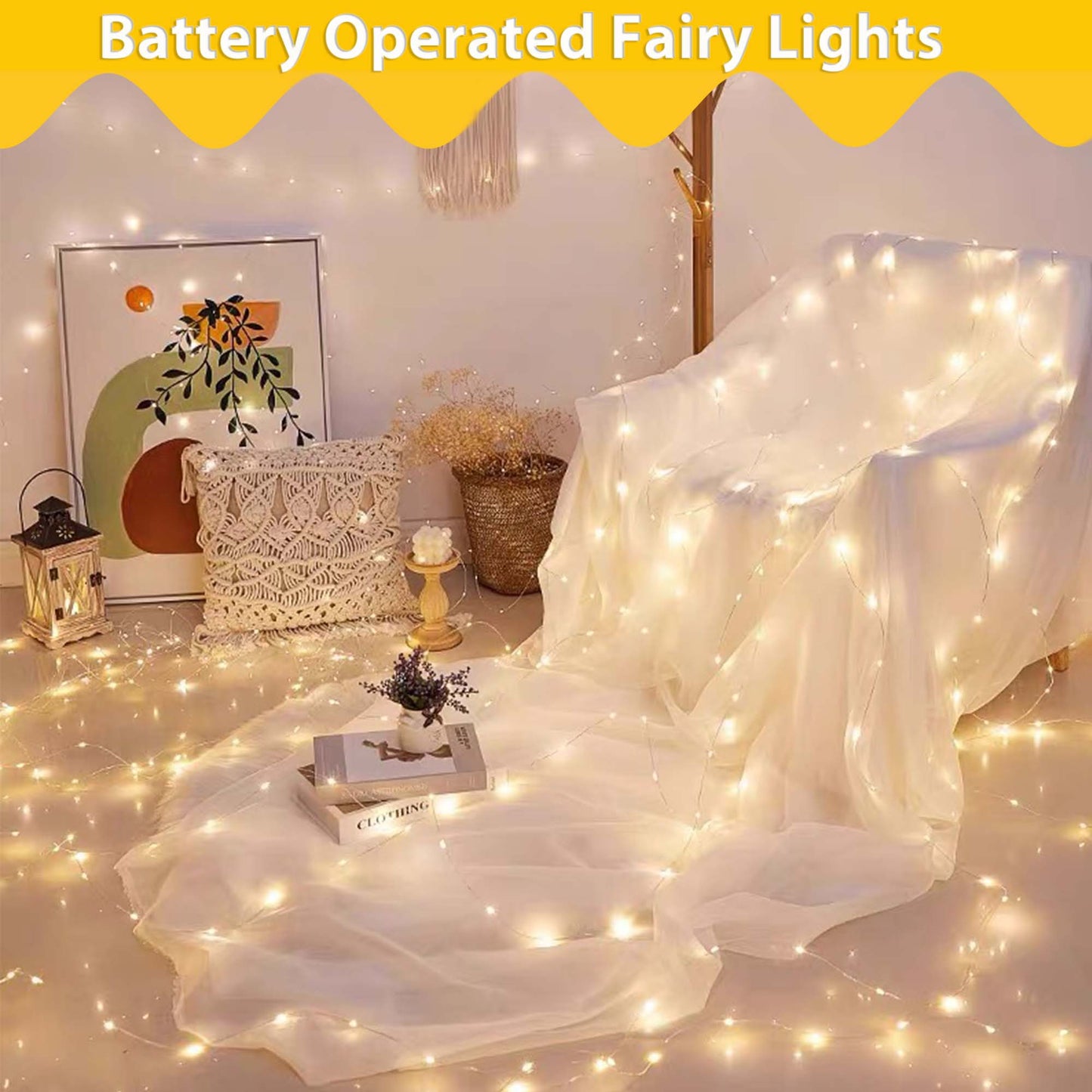 HIDAWN 12 Pack Fairy Lights CR2032 Battery Operated,9.84ft 30 LED Waterproof Mini String Lights  Copper Wire Firefly Starry Lights-Warm White