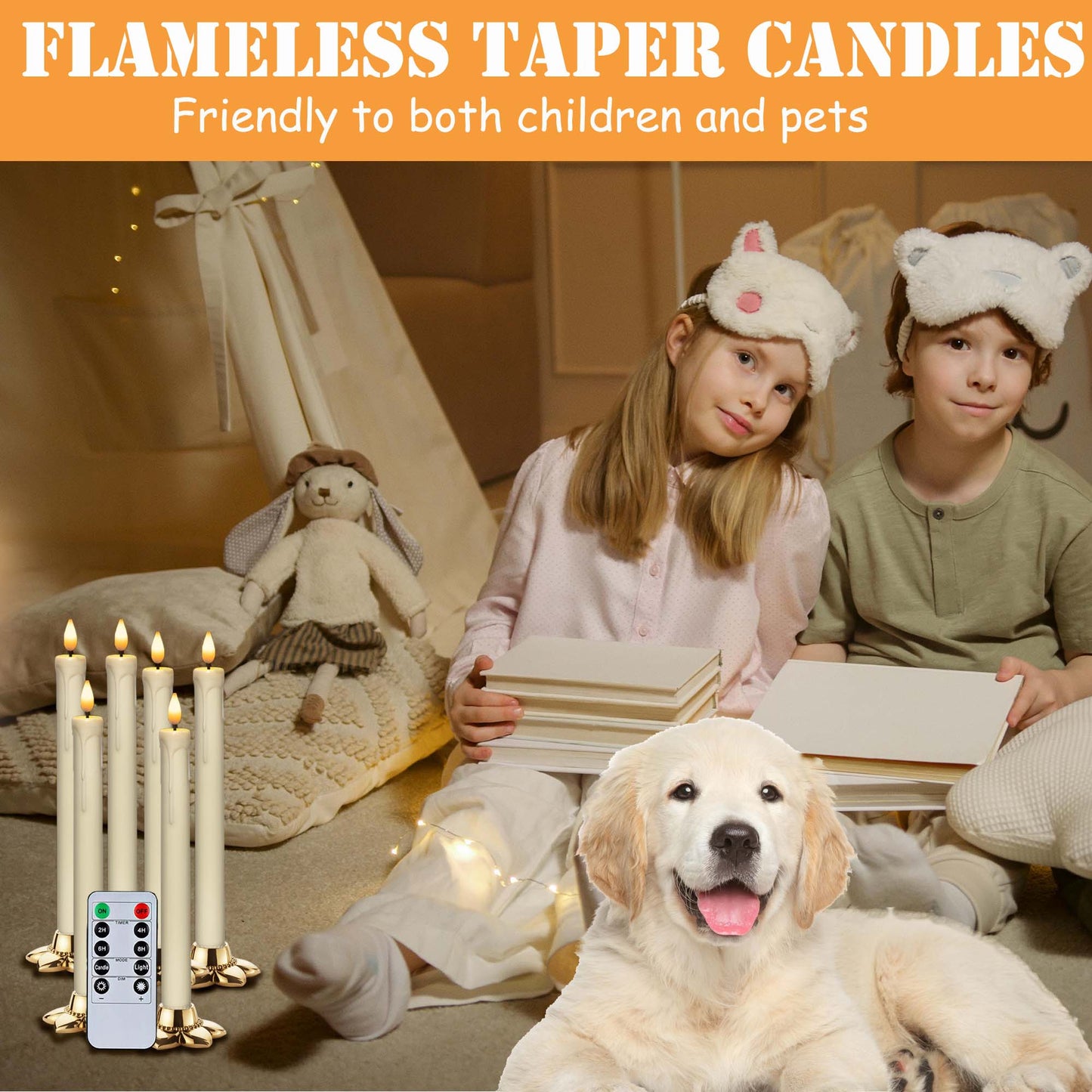 HIDAWN Flameless Taper Candles with Remote Timer,9.6 Inches LED Fake Candlesticks,Dripless Battery Operated 3D Flickering Flame Candles for Fireplace Christmas Halloween Decor-Ivory,6Pack