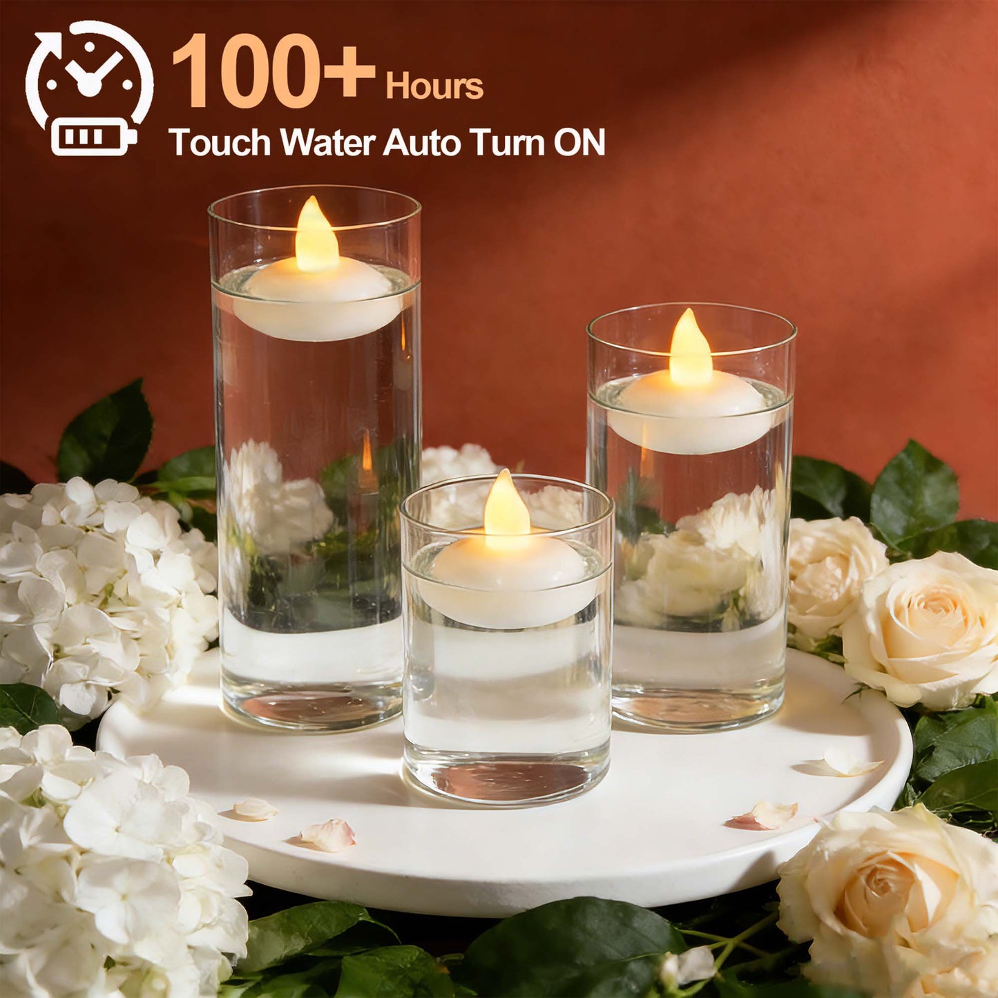 HIDAWN 12 Pack Waterproof Flameless Floating Tealights, Water Activated LED Fake Tealights Candle, Battery Operated Floating Tea Lights Candles-Warm Yellow