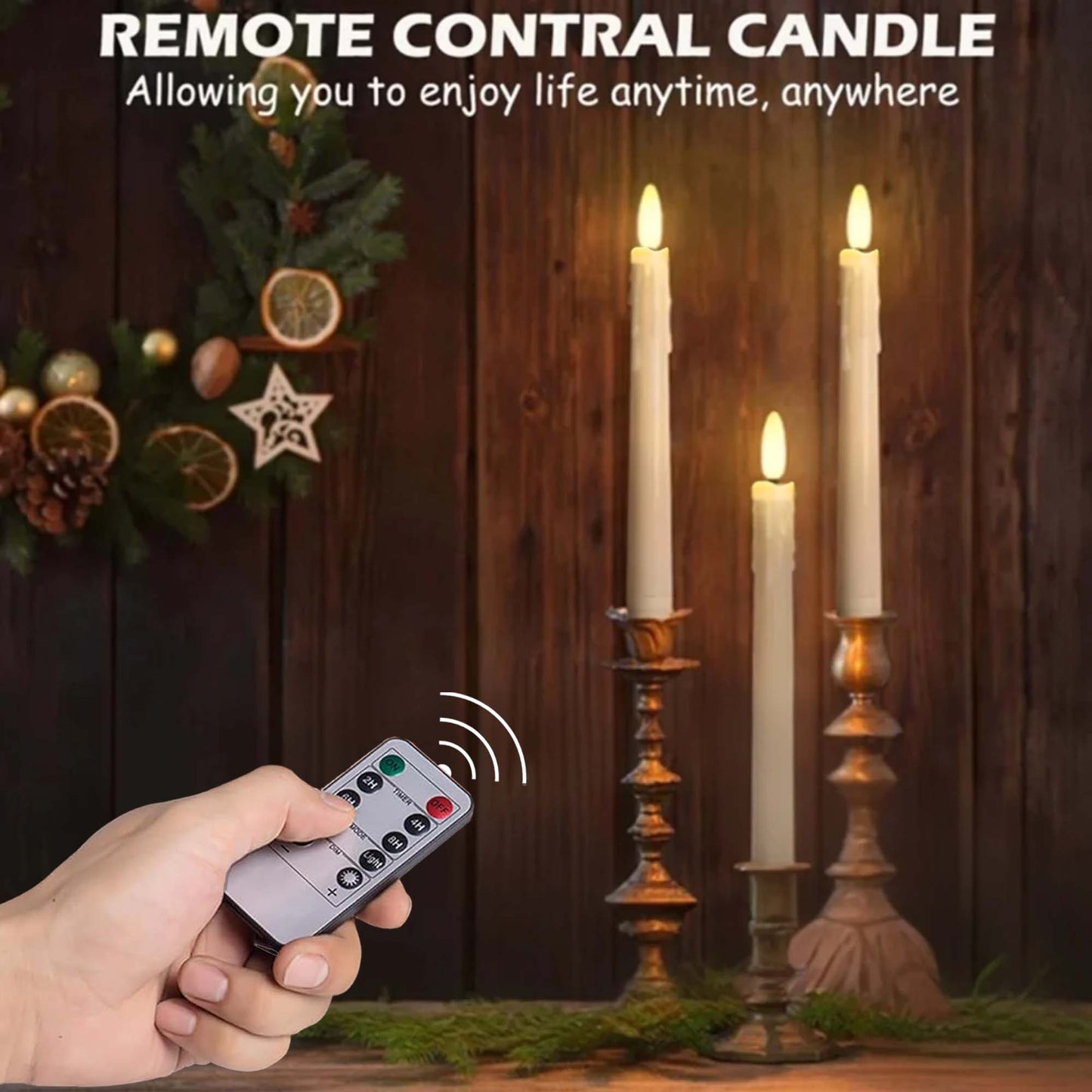 HIDAWN Flameless Taper Candles with Remote Timer,9.6 Inches LED Fake Candlesticks,Dripless Battery Operated 3D Flickering Flame Candles for Fireplace Christmas Halloween Decor-Ivory,6Pack