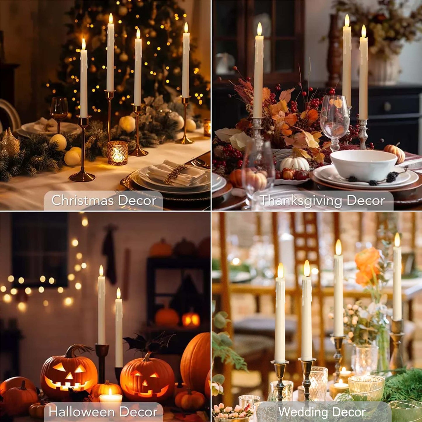 HIDAWN Flameless Taper Candles with Remote Timer,9.6 Inches LED Fake Candlesticks,Dripless Battery Operated 3D Flickering Flame Candles for Fireplace Christmas Halloween Decor-Ivory,6Pack