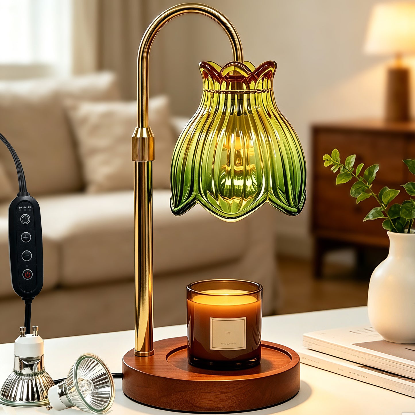 HIDAWN Candle Warmer Lamp with Timer Dimmable-Green Magnolia