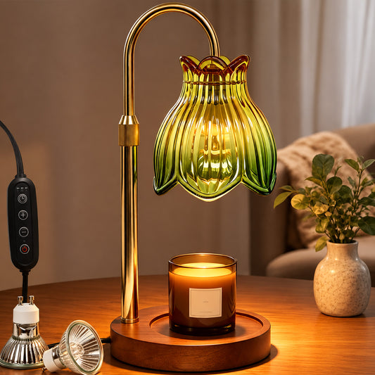 HIDAWN Candle Warmer Lamp with Timer Dimmable,Adjustable Height,Electric Flameless Wax Melter for Jar Candles with 2 Bulbsfor Women Mom, House Warming Gifts New Home Decor-Green Magnolia