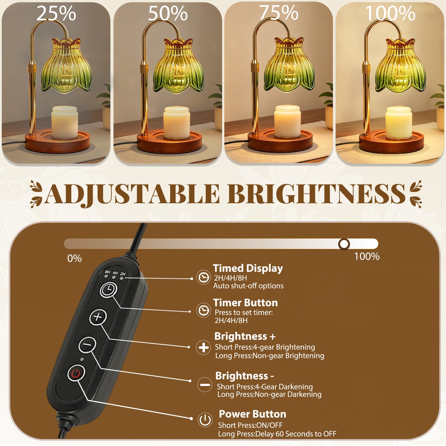 HIDAWN Candle Warmer Lamp with Timer Dimmable-Green Magnolia