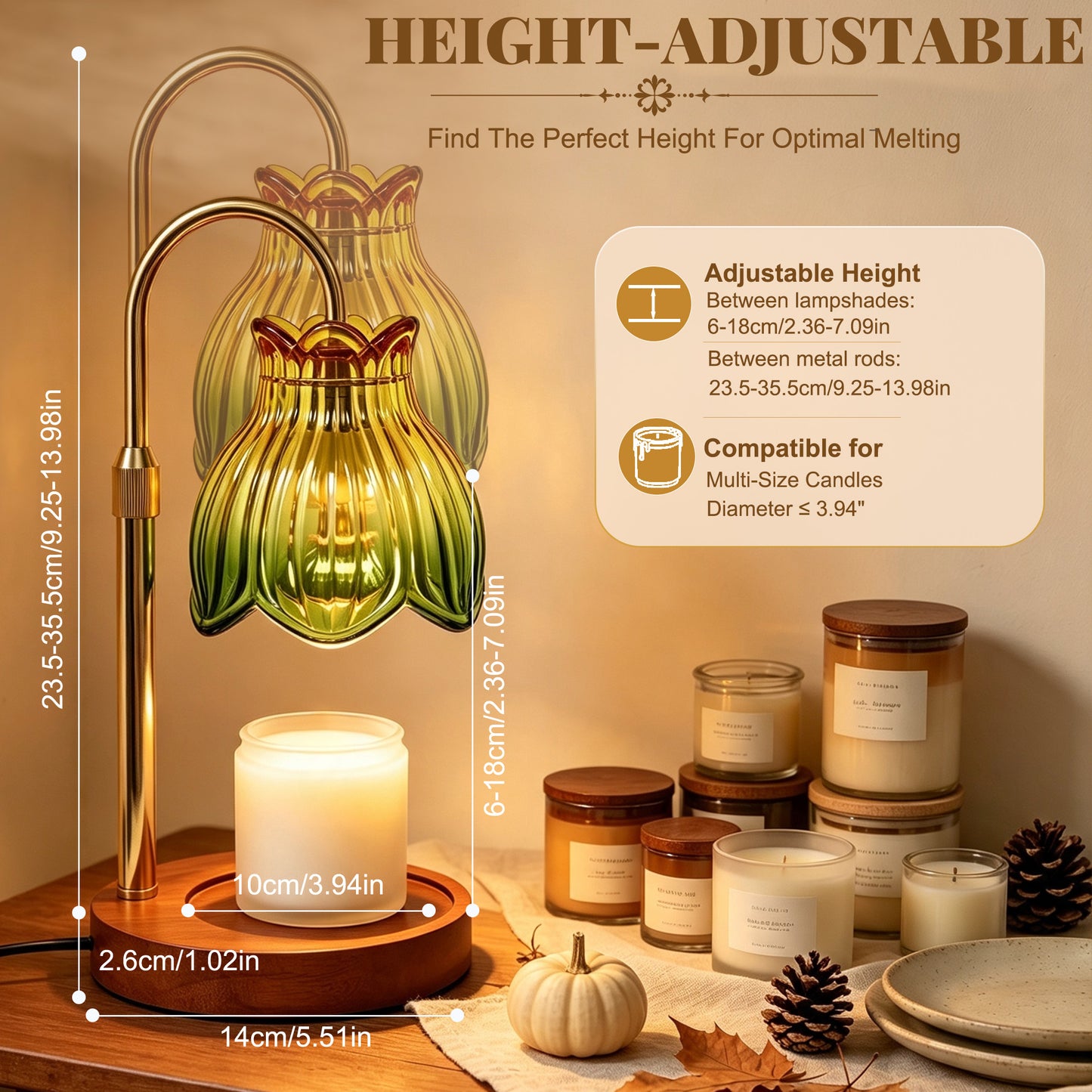HIDAWN Candle Warmer Lamp with Timer Dimmable-Green Magnolia