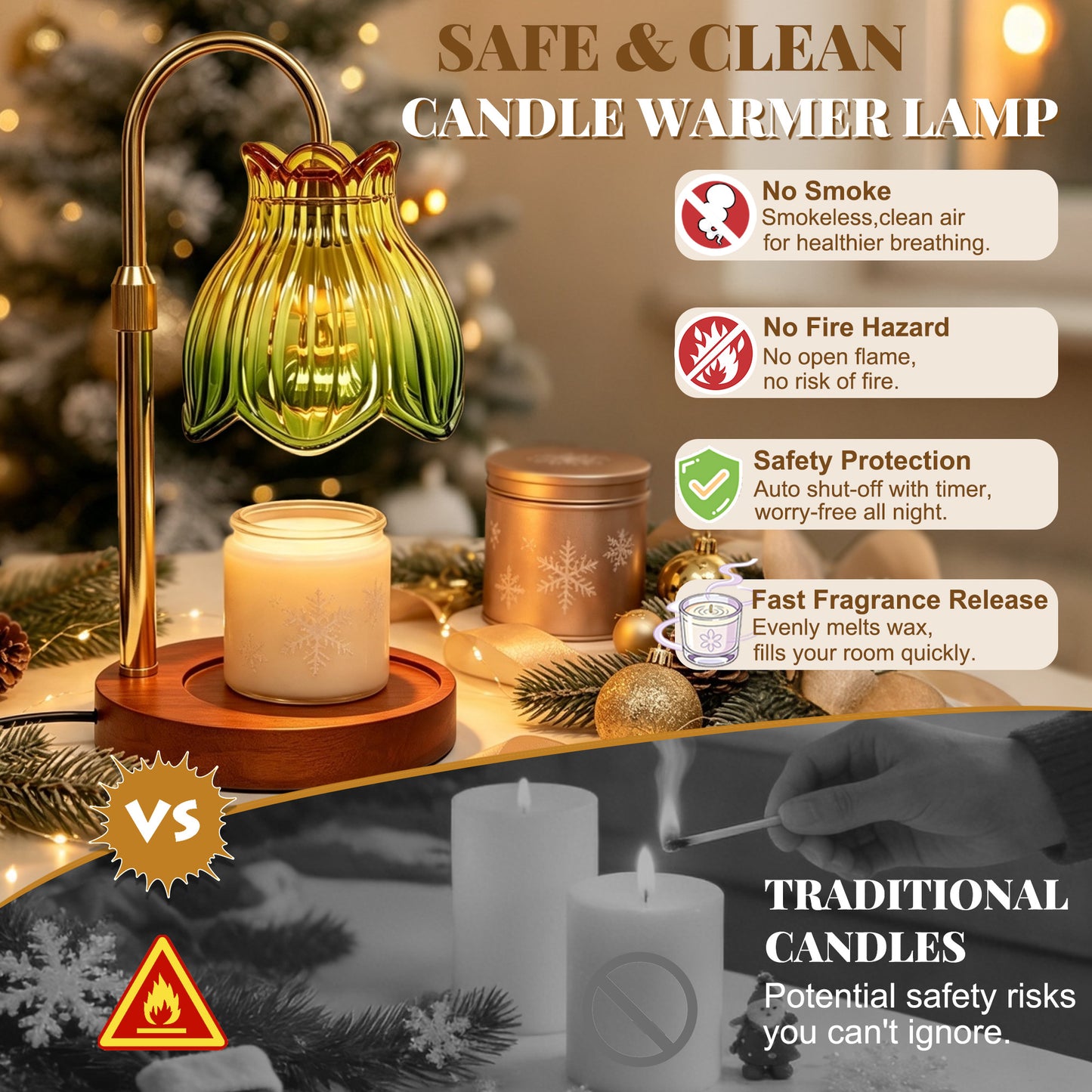 HIDAWN Candle Warmer Lamp with Timer Dimmable-Green Magnolia