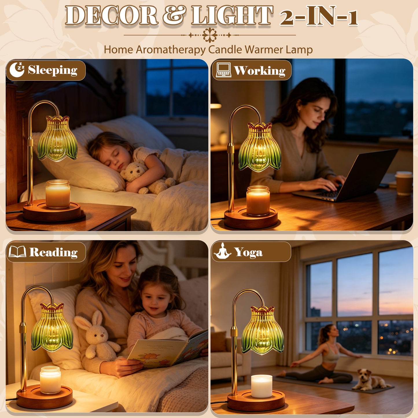 HIDAWN Candle Warmer Lamp with Timer Dimmable-Green Magnolia