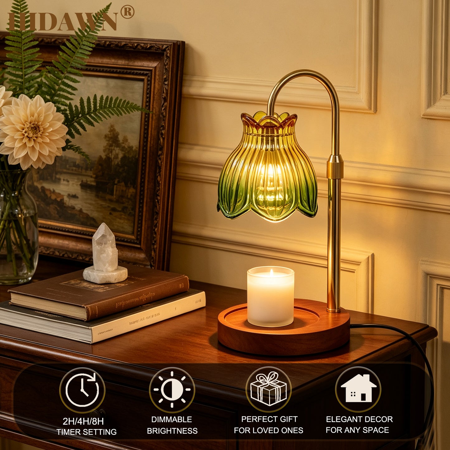 HIDAWN Candle Warmer Lamp with Timer Dimmable-Green Magnolia