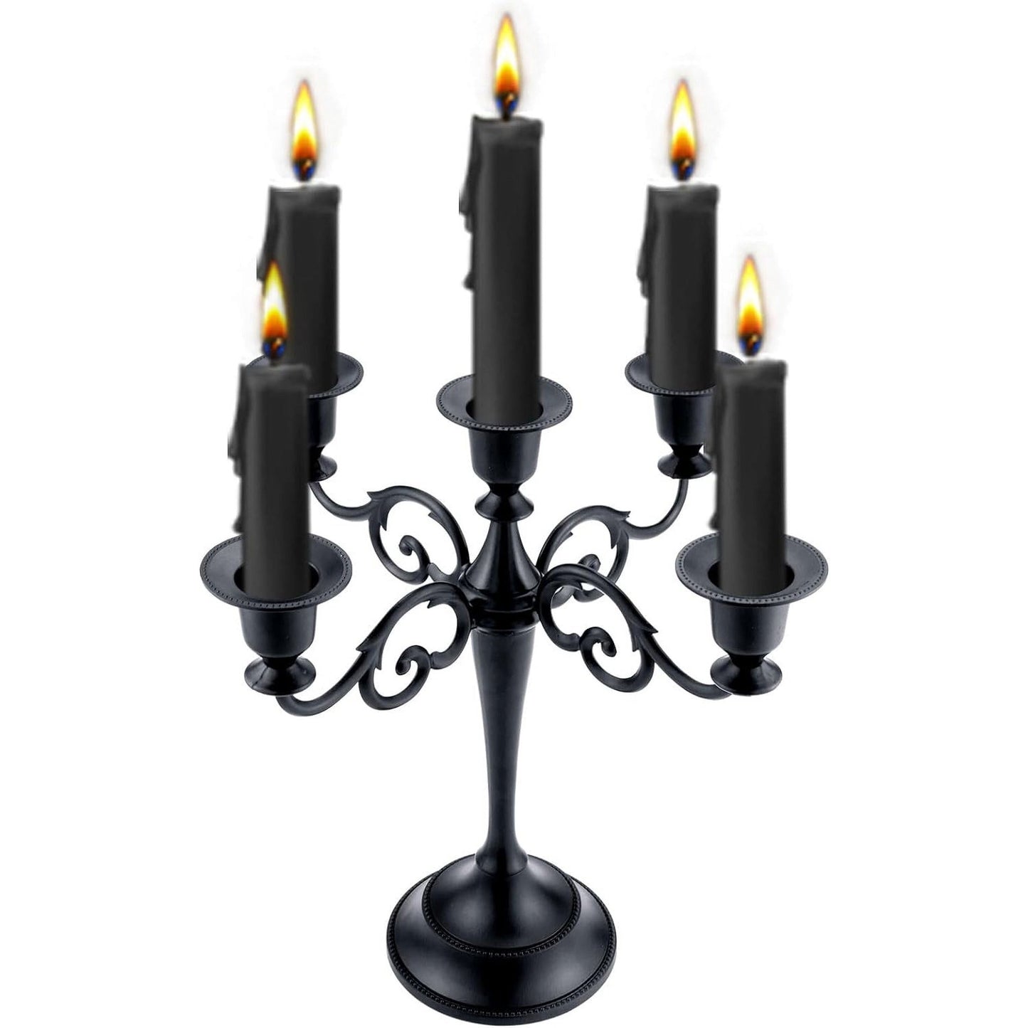 Metal Candle Holder，5 Arms Pure Black Candle Holders for Pillar Candles（10.6 inch Tall Candlestick Holders, for 1/2-1 inch Taper Candles Diameter Each）,Candelabra Decoration