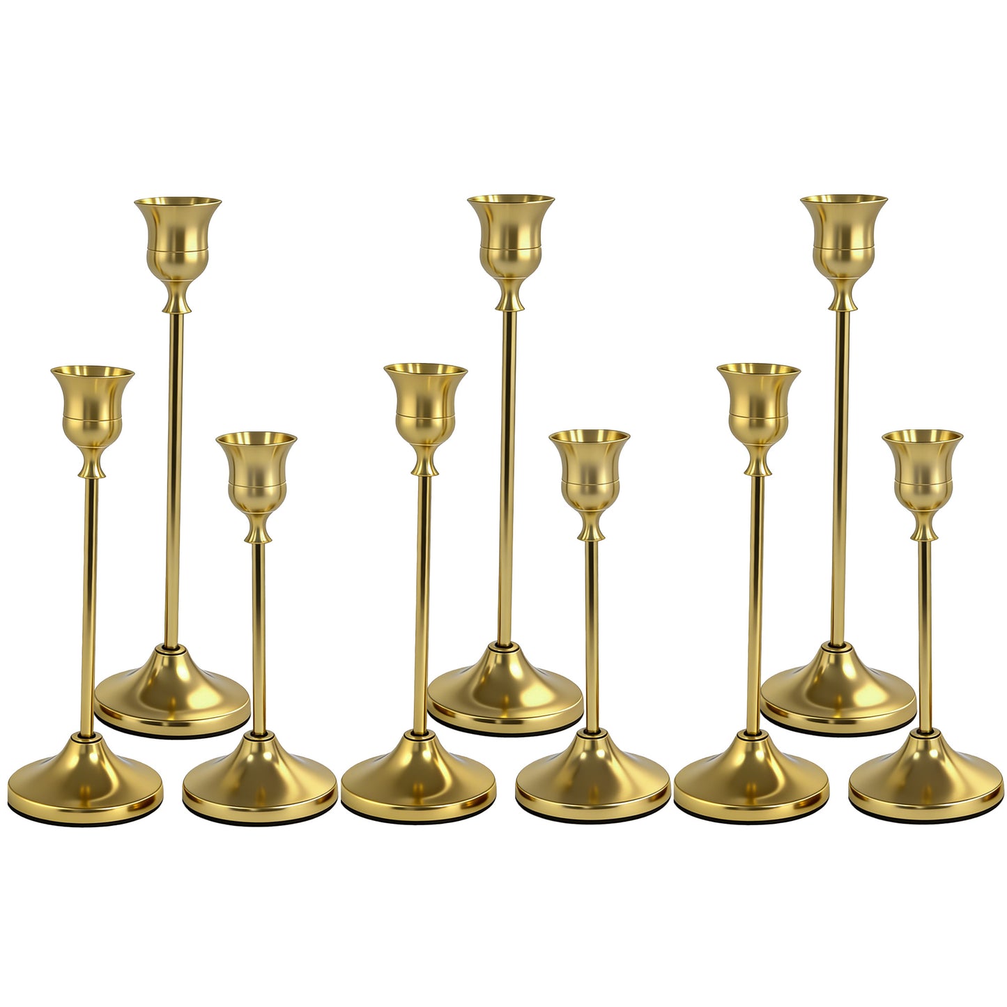 HIDAWN Gold Candlestick Holders Set of 9, Metal Taper Candle Holders, Home Decor Holder Set for Table, Mantel, Room Decorations Housewarming Gift Gold