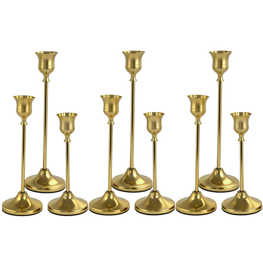 HIDAWN Gold Candlestick Holders Set of 9, Metal Taper Candle Holders, Home Decor Holder Set for Table, Mantel, Room Decorations Housewarming Gift Gold