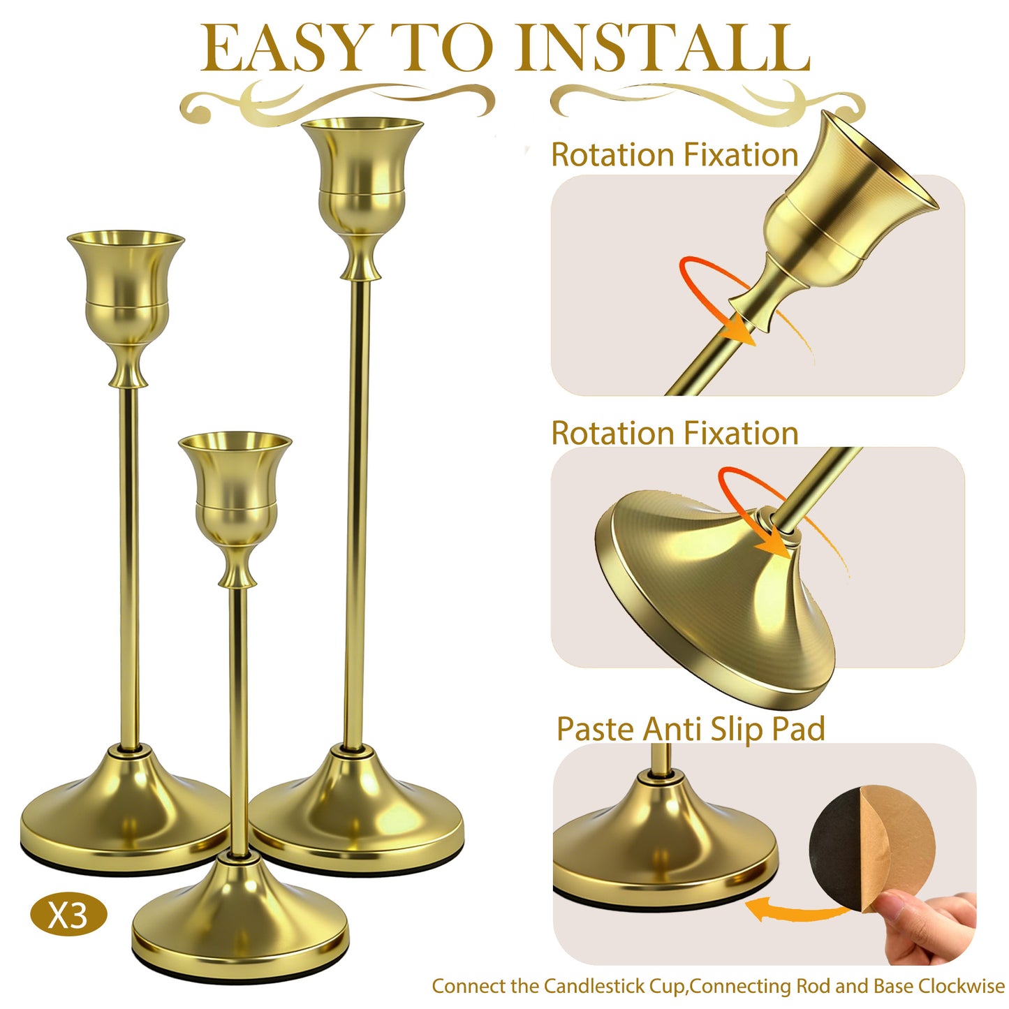 HIDAWN Gold Candlestick Holders Set of 9, Metal Taper Candle Holders, Home Decor Holder Set for Table, Mantel, Room Decorations Housewarming Gift Gold