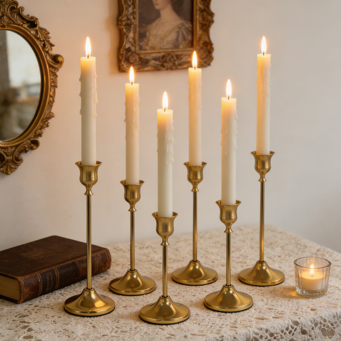 HIDAWN Gold Candlestick Holders Set of 9, Metal Taper Candle Holders, Home Decor Holder Set for Table, Mantel, Room Decorations Housewarming Gift Gold