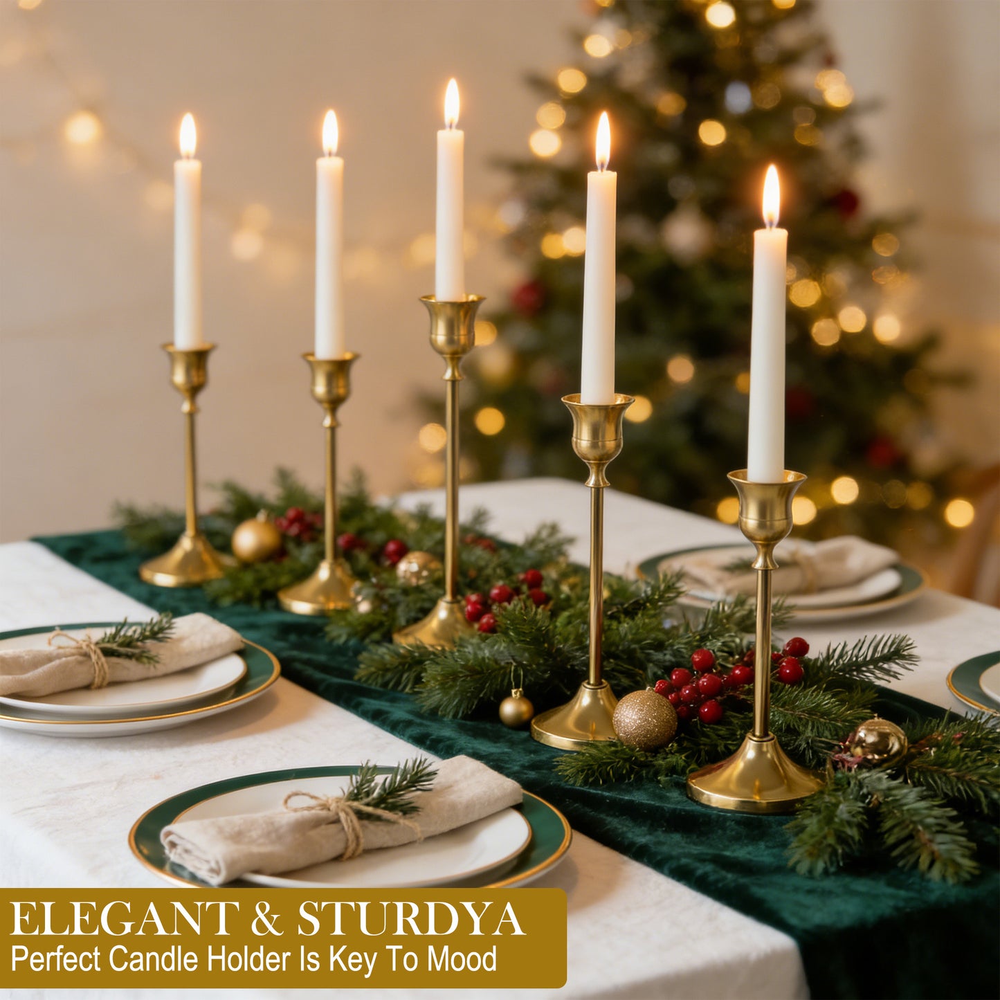 HIDAWN Gold Candlestick Holders Set of 9, Metal Taper Candle Holders, Home Decor Holder Set for Table, Mantel, Room Decorations Housewarming Gift Gold