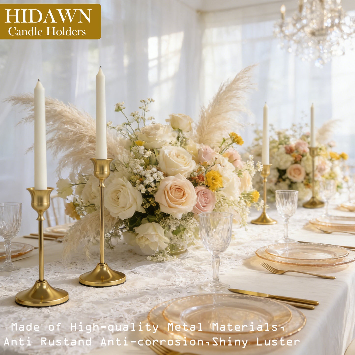 HIDAWN Gold Candlestick Holders Set of 9, Metal Taper Candle Holders, Home Decor Holder Set for Table, Mantel, Room Decorations Housewarming Gift Gold