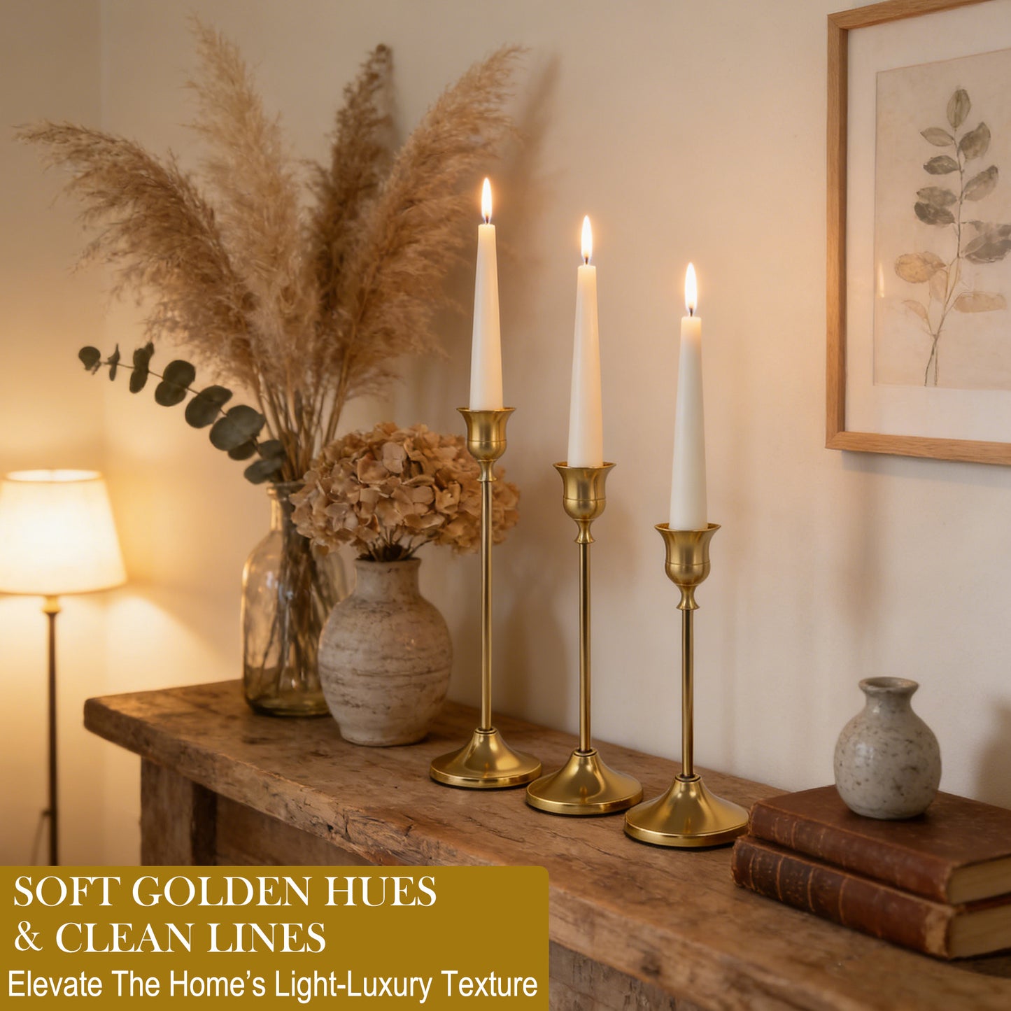 HIDAWN Gold Candlestick Holders Set of 9, Metal Taper Candle Holders, Home Decor Holder Set for Table, Mantel, Room Decorations Housewarming Gift Gold