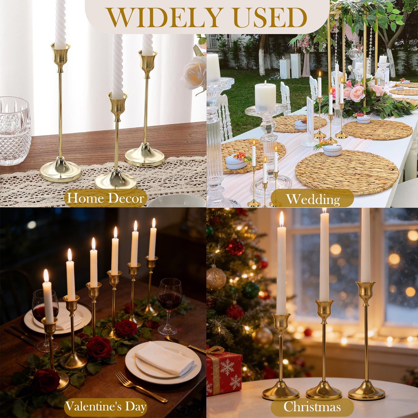 HIDAWN Gold Candlestick Holders Set of 9, Metal Taper Candle Holders, Home Decor Holder Set for Table, Mantel, Room Decorations Housewarming Gift Gold