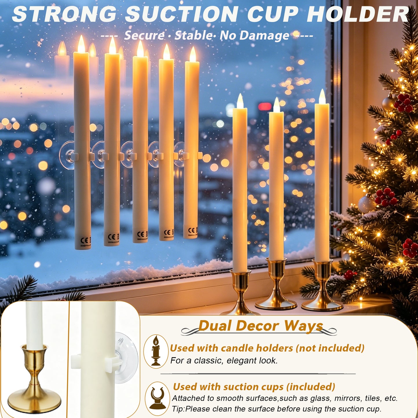 HIDAWN 6 Pcs Sensor Dawn to Dusk Flameless Taper Candles,Rechargeable Window Candles With Suction Cup Holders,LED Battery Operated Fake Candlesticks with Remote,3D Flickering Electric Candlesticks