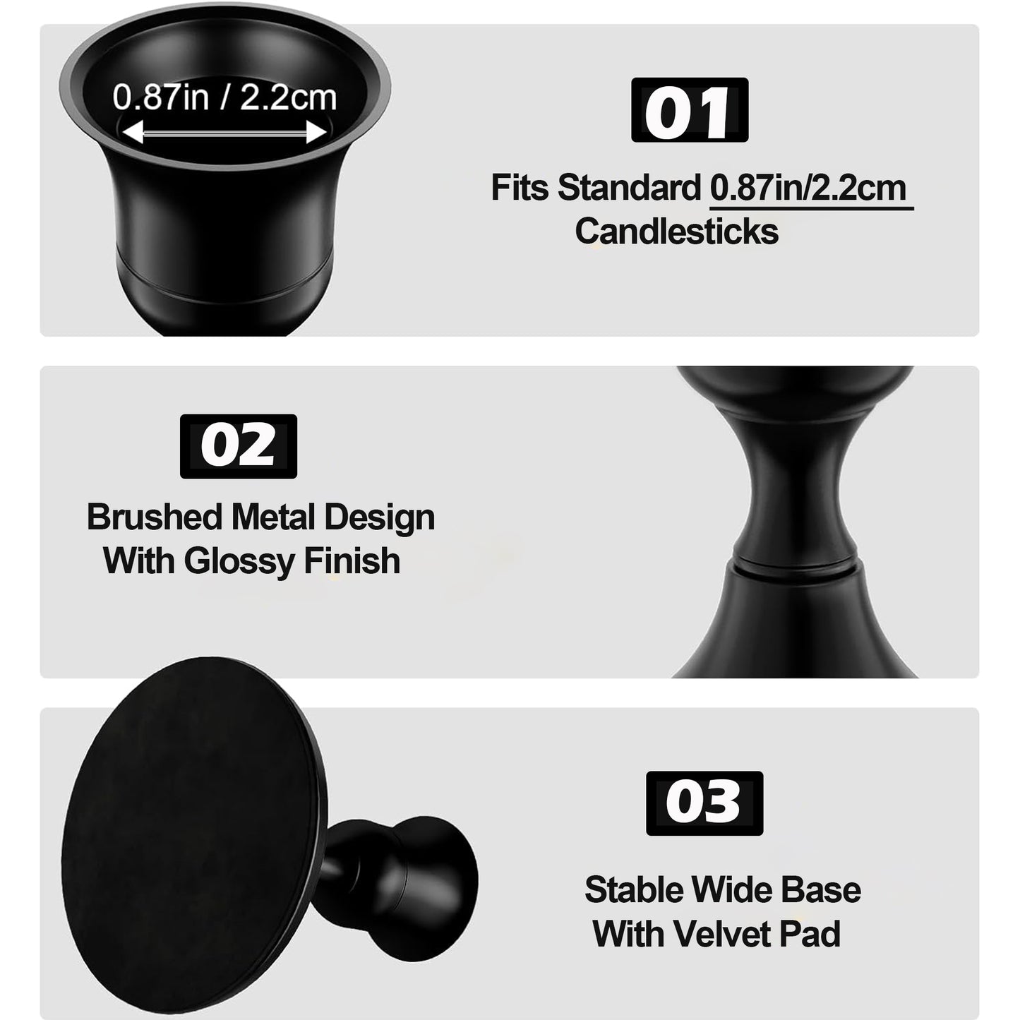 HIDAWN Candlestick Holders, 3 Pack Metal Taper Candle Holder for Candlesticks Black, Candelabra Vintage Candle Stick for Fireplace Party Dining Home