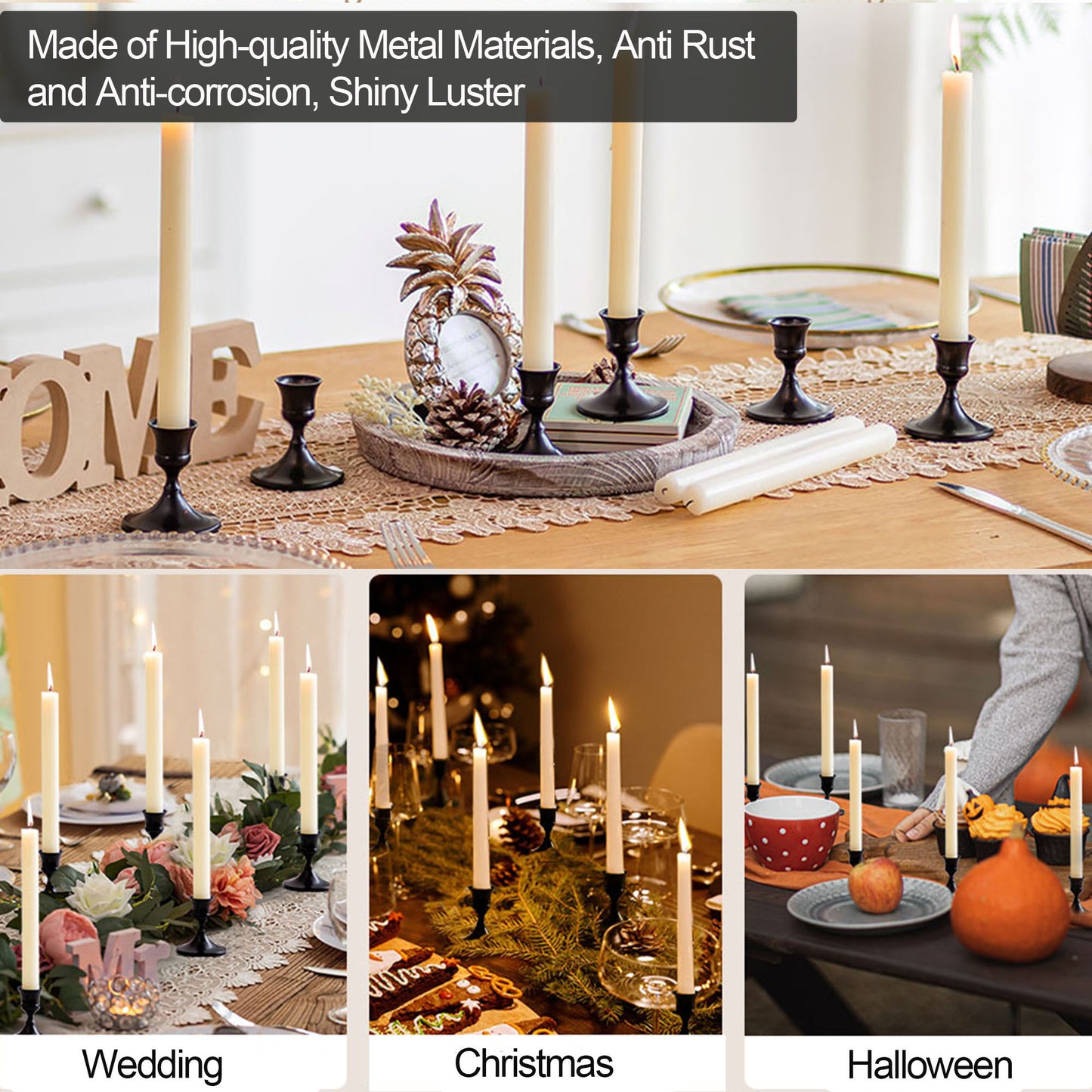 HIDAWN Candlestick Holders, 3 Pack Metal Taper Candle Holder for Candlesticks Black, Candelabra Vintage Candle Stick for Fireplace Party Dining Home