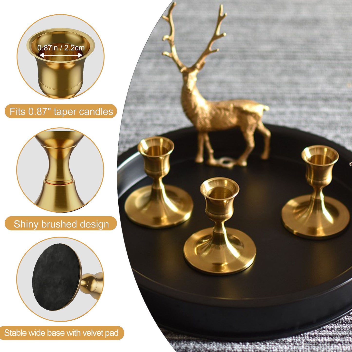 HIDAWN Candlestick Holders,3 Pack Metal Taper Candle Holder for Candlesticks Gold, Candelabra Vintage Candle Stick for Fireplace Party Dining Home