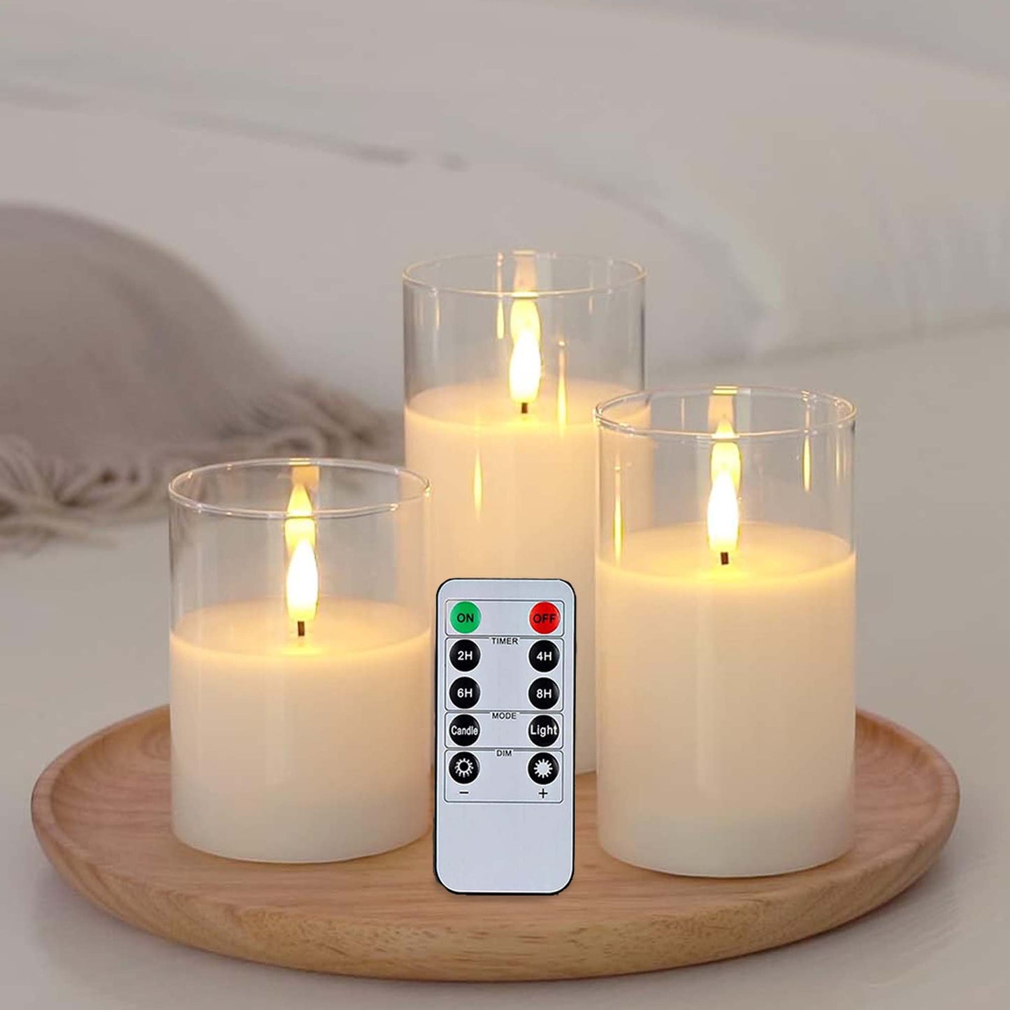 HIDAWN Flameless Candles Flickering with Remote and Timer,3D Wick Acrylic Electric Fake Candles, Battery Operated LED Pillar Candle-White4''x5''x6''