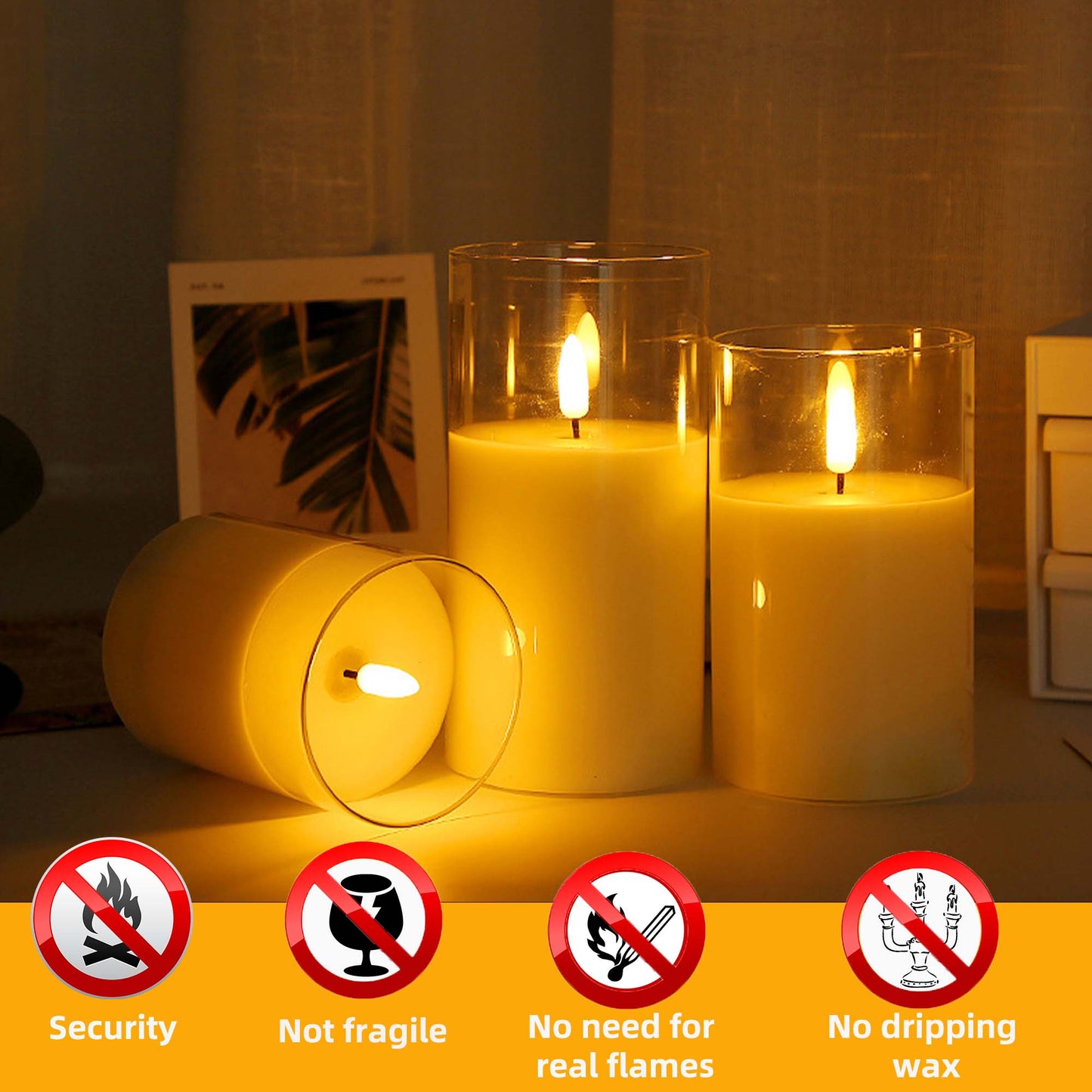 HIDAWN Flameless Candles Flickering with Remote and Timer,3D Wick Acrylic Electric Fake Candles, Battery Operated LED Pillar Candle-White4''x5''x6''