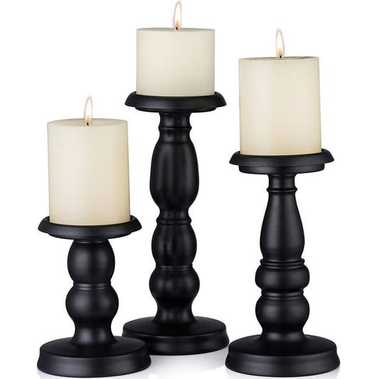 HIDAWN Candle Holder for Pillar Candles, Metal Black Retro Candlestick Holders for Firplace Table Centerpiece Wedding Decoration Set of 3