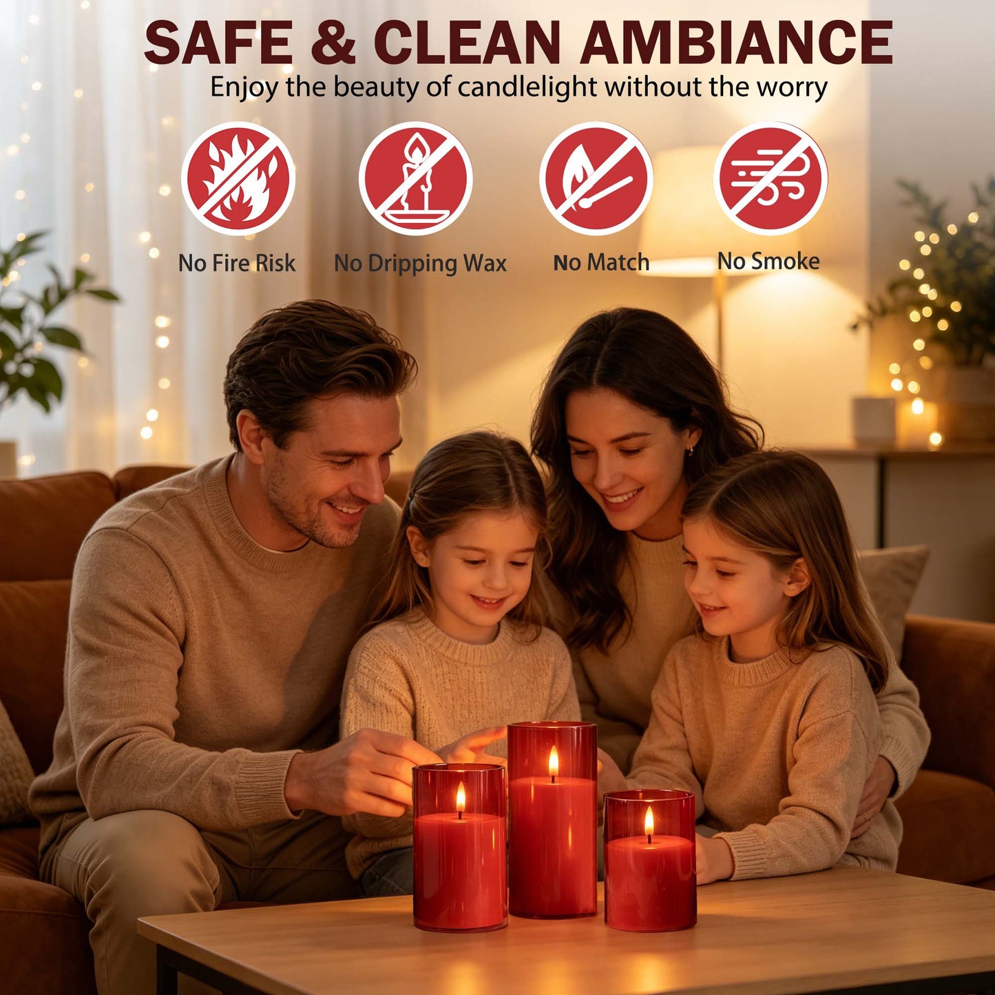 HIDAWN Flameless Candles Flickering with Remote and Timer,3D Wick Acrylic Electric Fake Candles, Battery Operated LED Pillar Candle-Red 4''x5''x6''