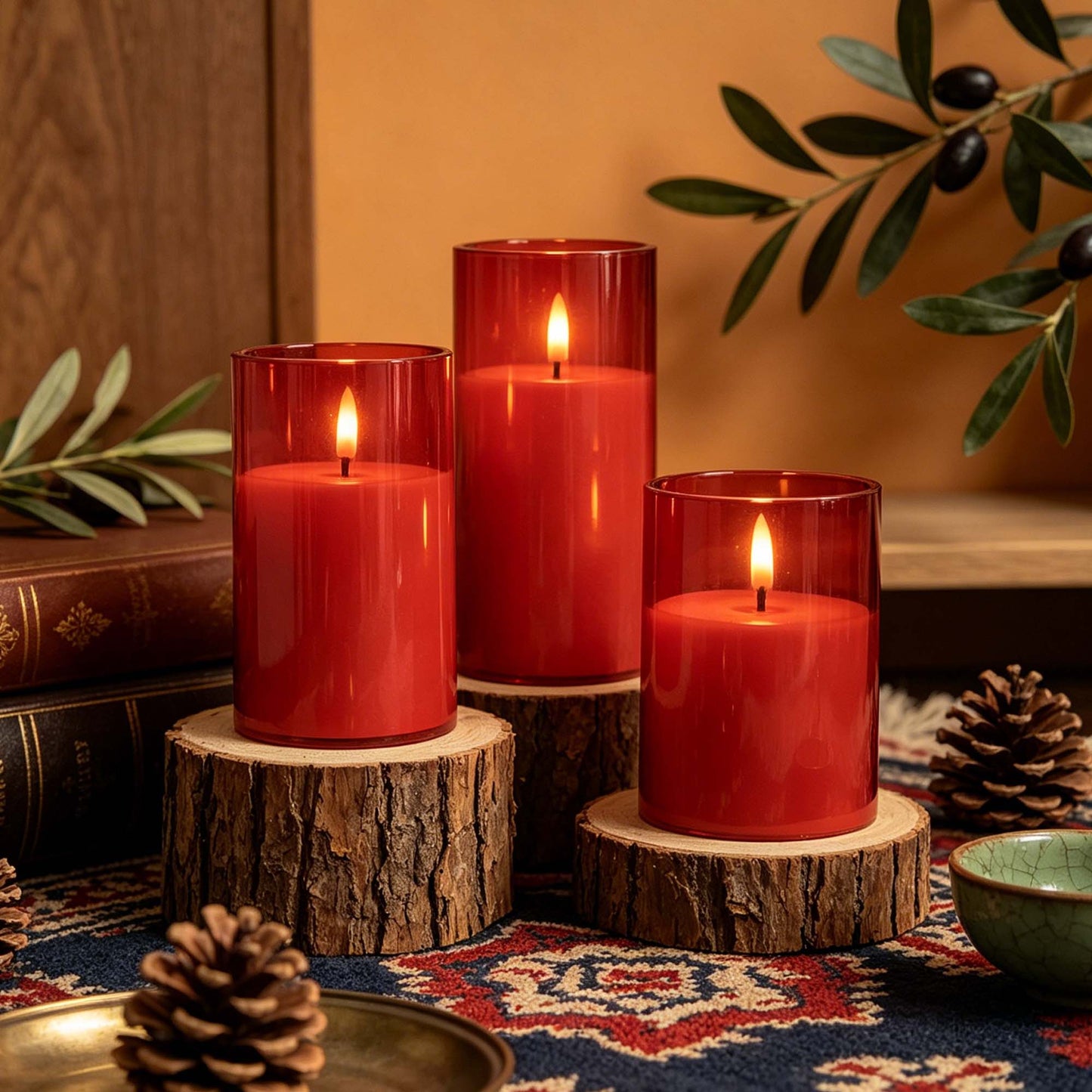 HIDAWN Flameless Candles Flickering with Remote and Timer,3D Wick Acrylic Electric Fake Candles, Battery Operated LED Pillar Candle-Red 4''x5''x6''